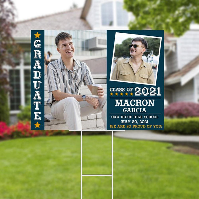 Graduate Class Of 2021, Custom Photo, 2 Pictures, Personalized Text Yard Sign