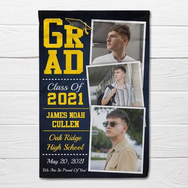 Graduate Class Of 2021, Custom Photo, 3 Pictures, Custom Name And Text Garden Flag