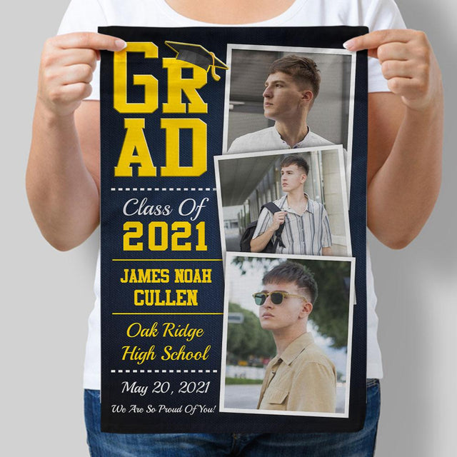 Graduate Class Of 2021, Custom Photo, 3 Pictures, Custom Name And Text Garden Flag