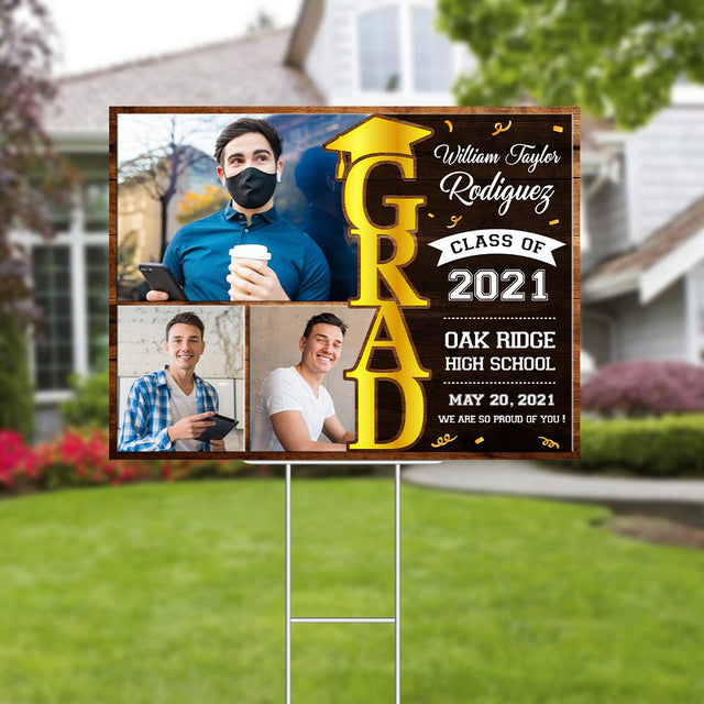 Graduate Class Of 2021, Custom Photo, 3 Pictures, Personalized Text Yard Sign