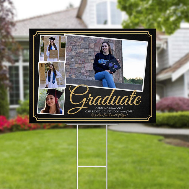 Graduate, Class Of 2021, Custom Photo, 4 Pictures, Personalized Text Yard Sign