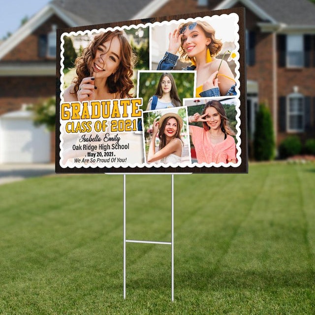 Graduate Class Of 2021, Custom Photo, 5 Pictures, Personalized Text Yard Sign
