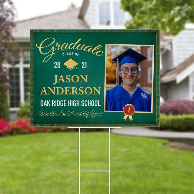Graduate, Class Of 2021, Custom Photo, Personalized Text Yard Sign