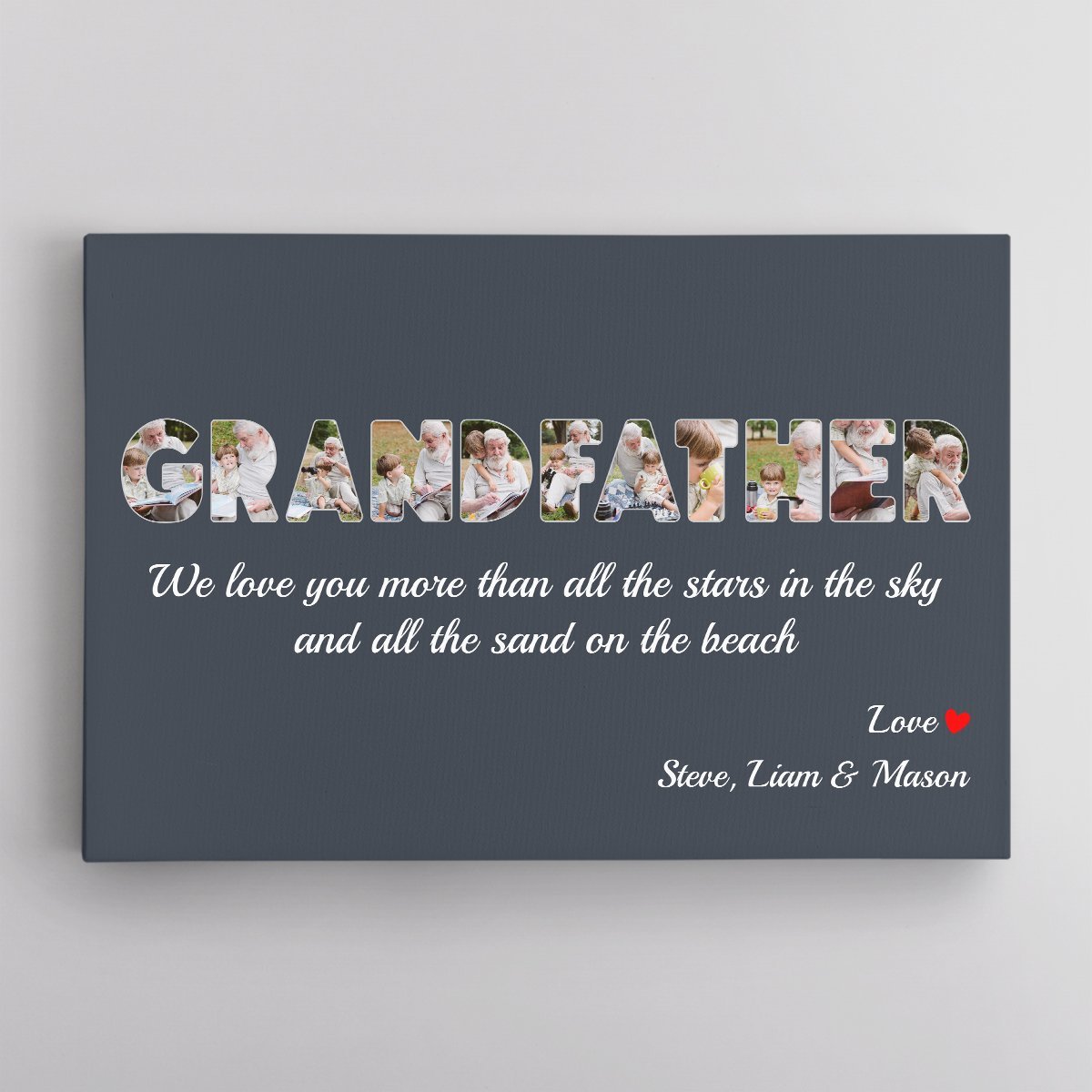Grandfather Custom Photo - Personalized Name And Text Canvas Wall Art