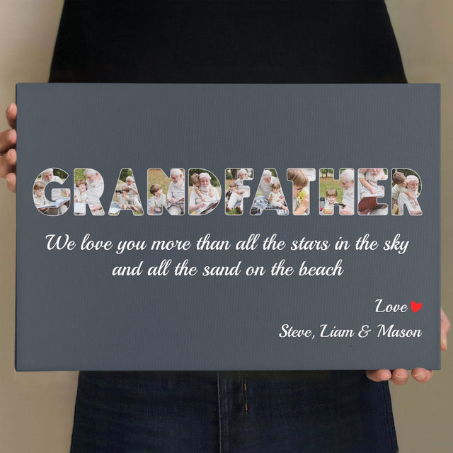 Grandfather Custom Photo - Personalized Name And Text Canvas Wall Art
