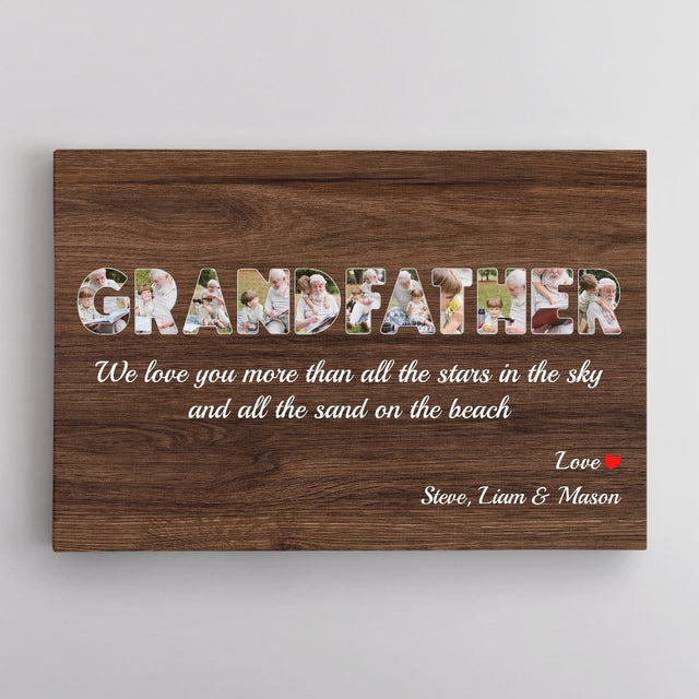Grandfather Custom Photo - Personalized Name And Text Canvas Wall Art