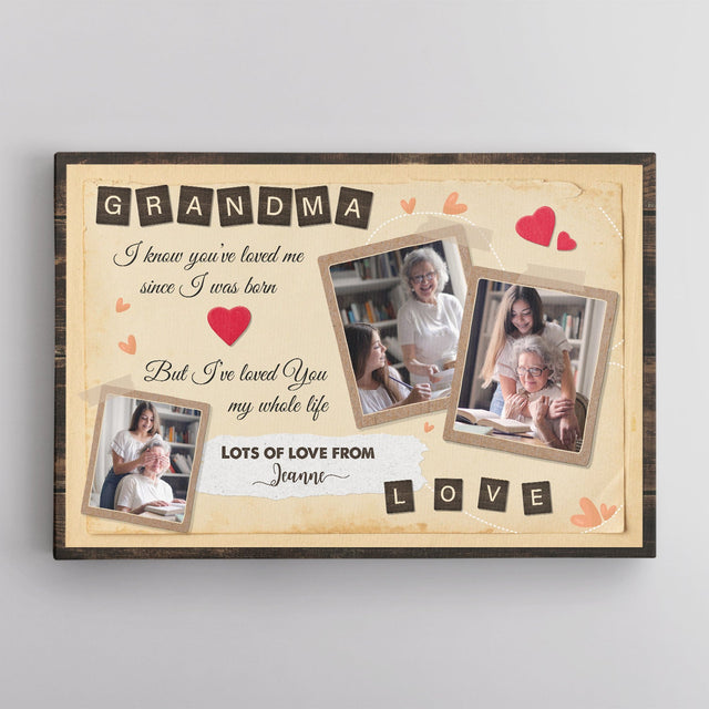 Grandma, Always Love You, Custom Photo, Personalized Name And Text Canvas Wall Art