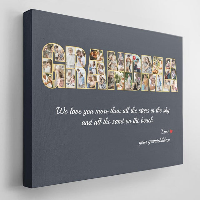 Grandma Custom Photo Collage, 34 Pictures, Personalized Name And Text Canvas Wall Art