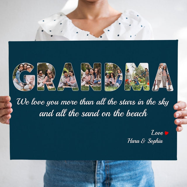 Grandma Custom Photo - Personalized Blue Whale Background Canvas