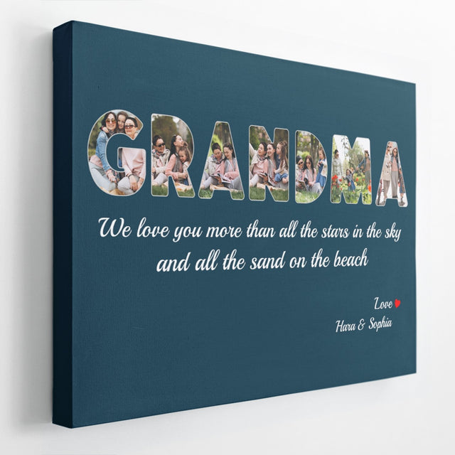 Grandma Custom Photo - Personalized Blue Whale Background Canvas