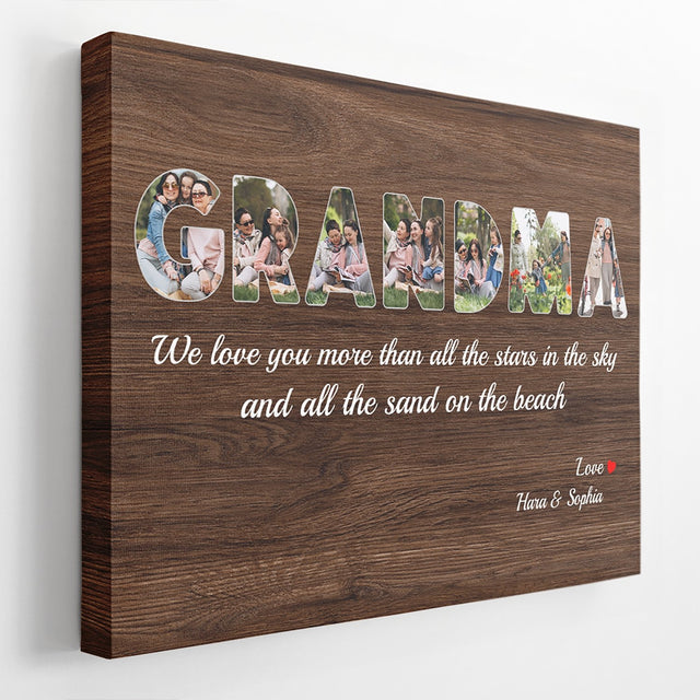 Grandma Custom Photo - Personalized Dark Wood Background Canvas