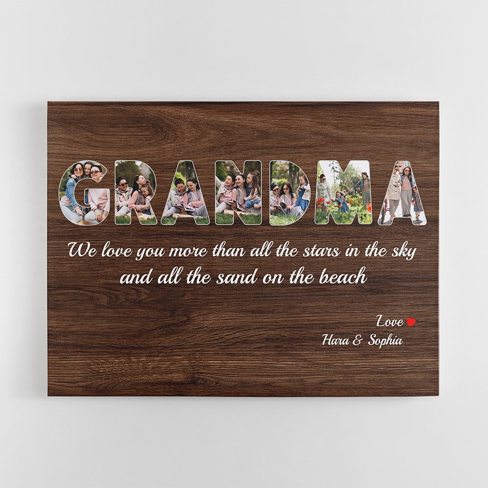 Grandma Custom Photo - Personalized Dark Wood Background Canvas