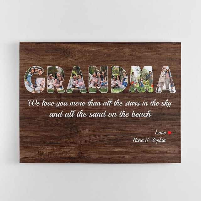 Grandma Custom Photo - Personalized Dark Wood Background Canvas