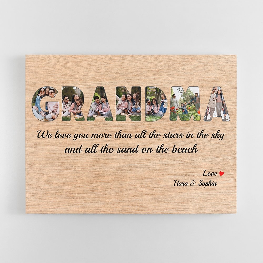 Grandma Custom Photo - Personalized Light Wood Background Canvas