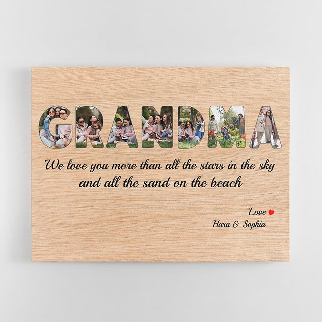 Grandma Custom Photo - Personalized Light Wood Background Canvas