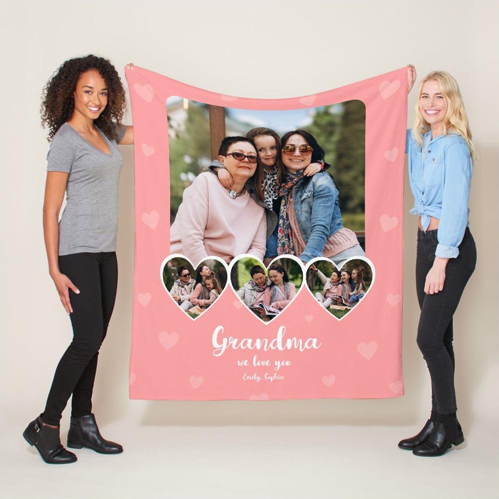 Grandma, Custom Photo, Personalized Name And Text Blanket