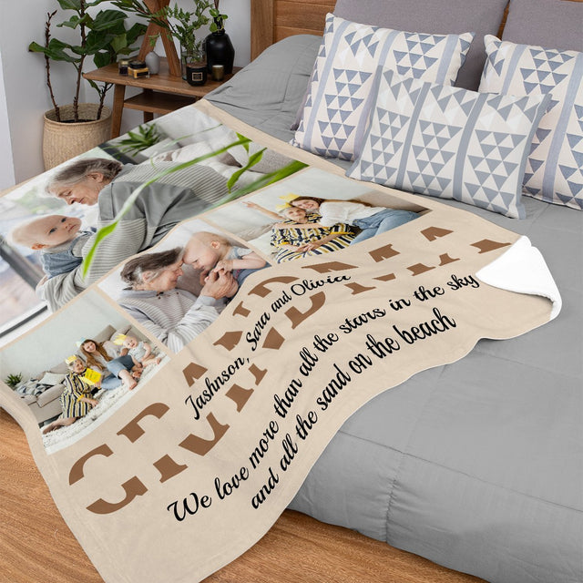 Grandma Custom Photo, Personalized Name And Text Blanket
