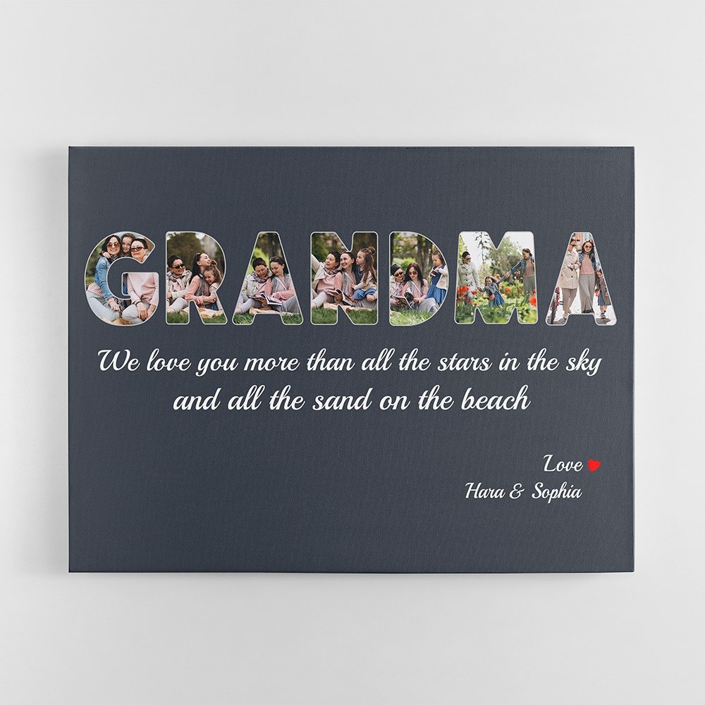 Grandma Custom Photo - Personalized Navy Vintage Background Canvas