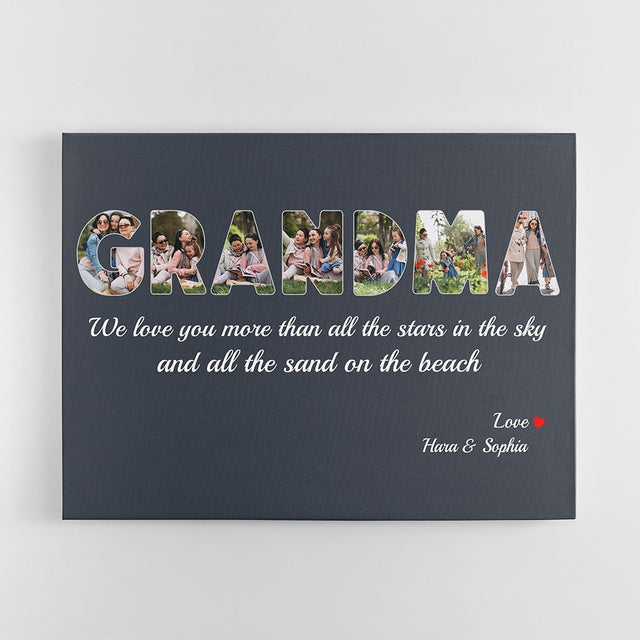 Grandma Custom Photo - Personalized Navy Vintage Background Canvas