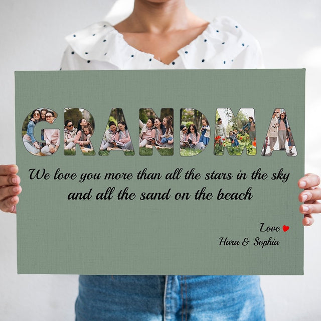 Grandma Custom Photo - Personalized Vintage Green Background Canvas