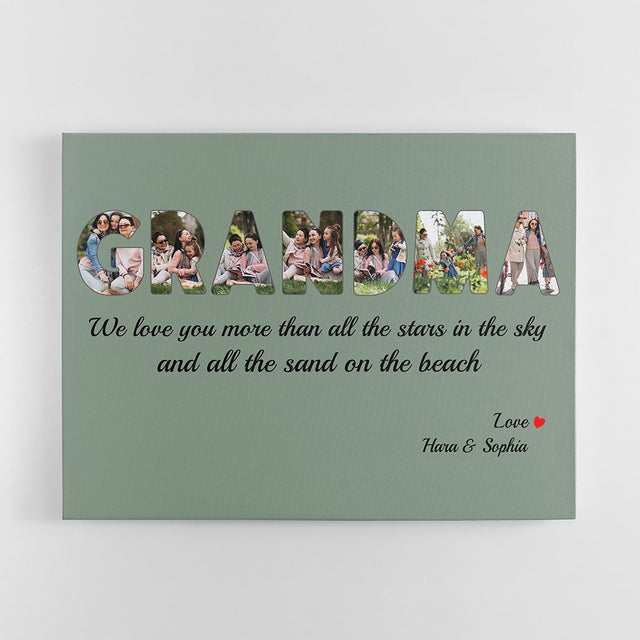 Grandma Custom Photo - Personalized Vintage Green Background Canvas