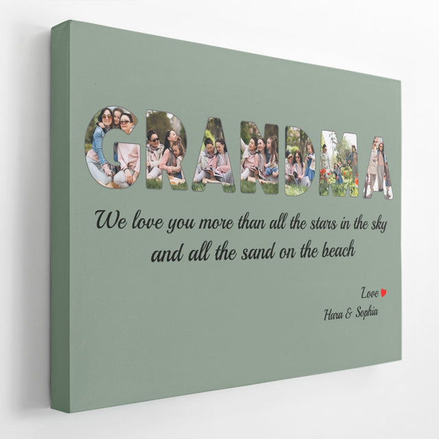 Grandma Custom Photo - Personalized Vintage Green Background Canvas