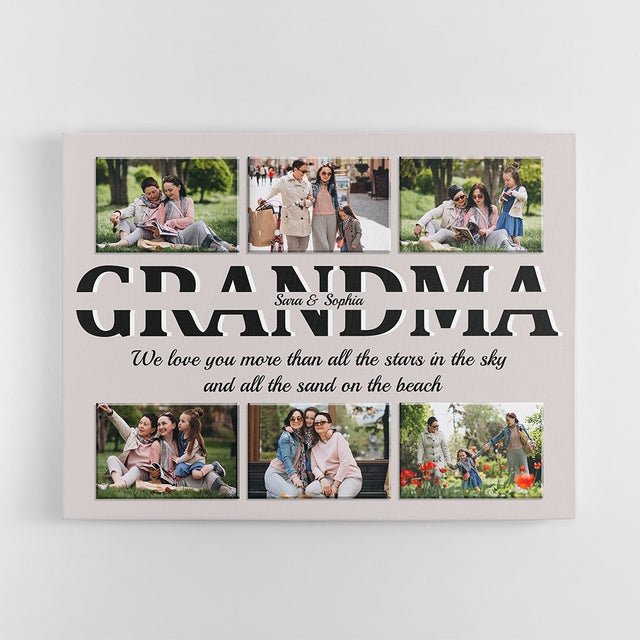 Grandma Custom Text and Photo - Personalized Light Grey Background Canvas