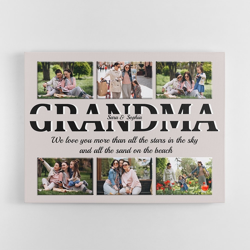 Grandma Custom Text and Photo - Personalized Light Grey Background Canvas