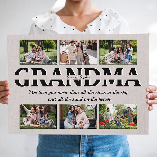 Grandma Custom Text and Photo - Personalized Light Grey Background Canvas