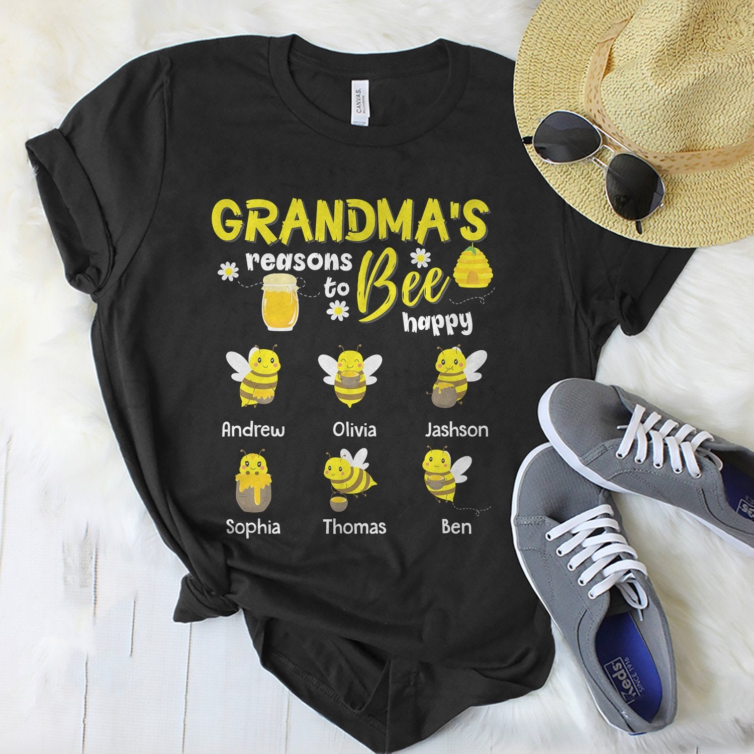 Grandma's Reasons To Bee Happy Personalized Shirt