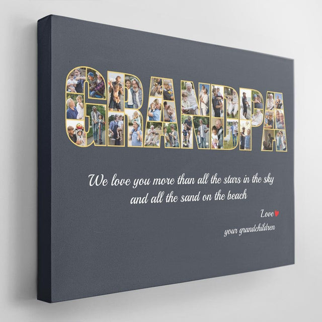 Grandpa Custom Photo Collage, 33 Pictures, Personalized Name And Text Canvas Wall Art