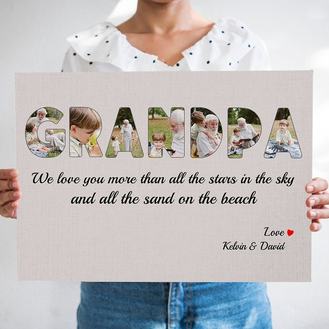 Grandpa Custom Photo - Personalized Light Grey Background Canvas