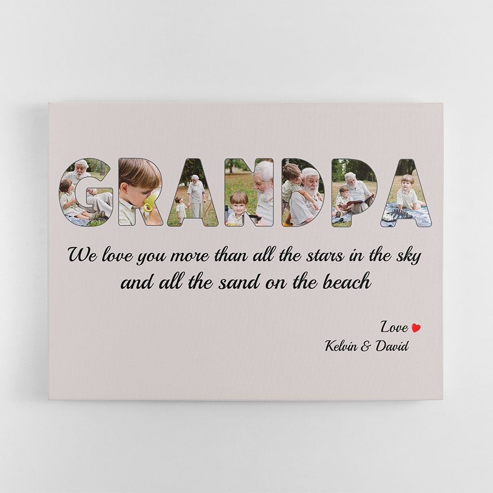 Grandpa Custom Photo - Personalized Light Grey Background Canvas