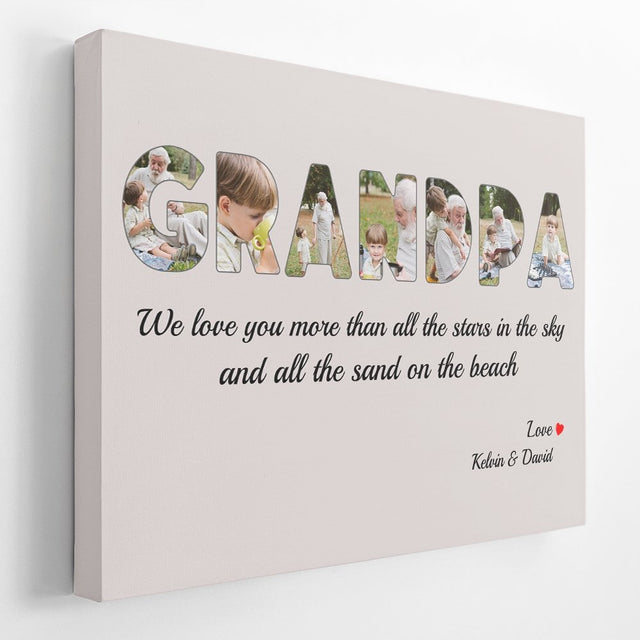 Grandpa Custom Photo - Personalized Light Grey Background Canvas