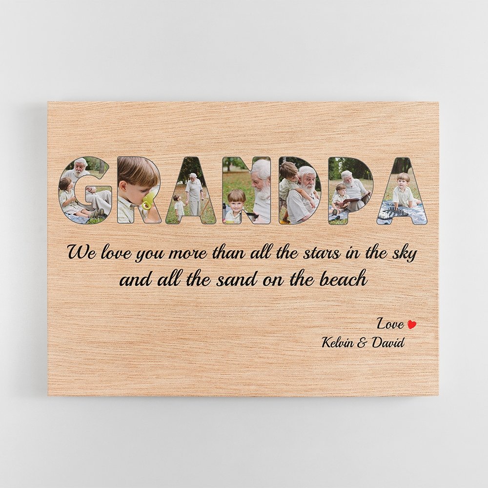 Grandpa Custom Photo - Personalized Light Wood Background Canvas