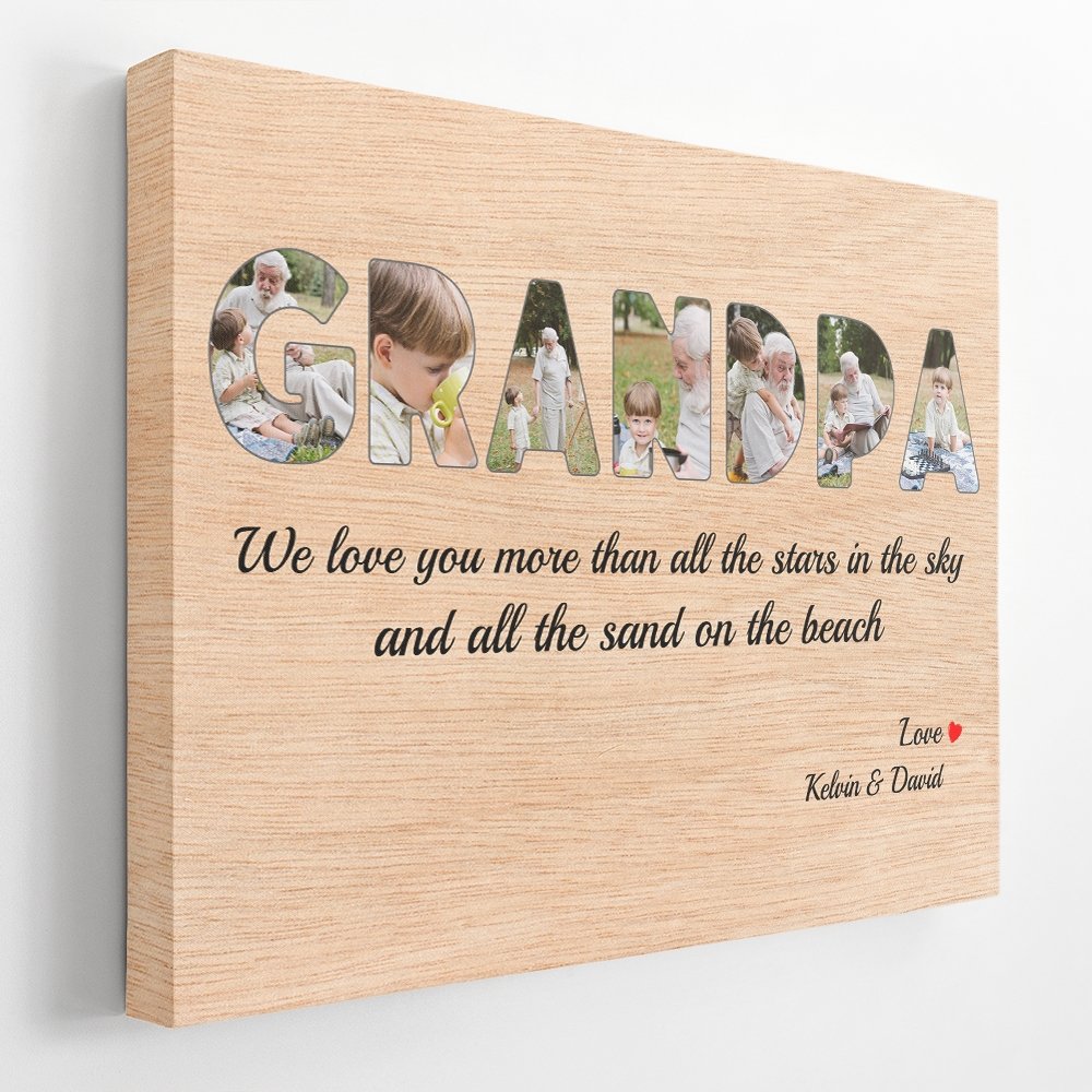 Grandpa Custom Photo - Personalized Light Wood Background Canvas