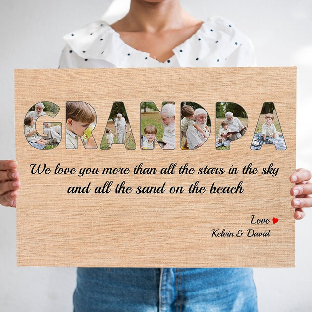 Grandpa Custom Photo - Personalized Light Wood Background Canvas
