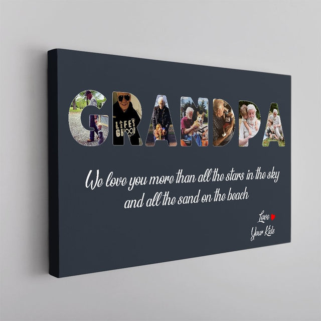 Grandpa Custom Photo - Personalized Navy Vintage Background Canvas