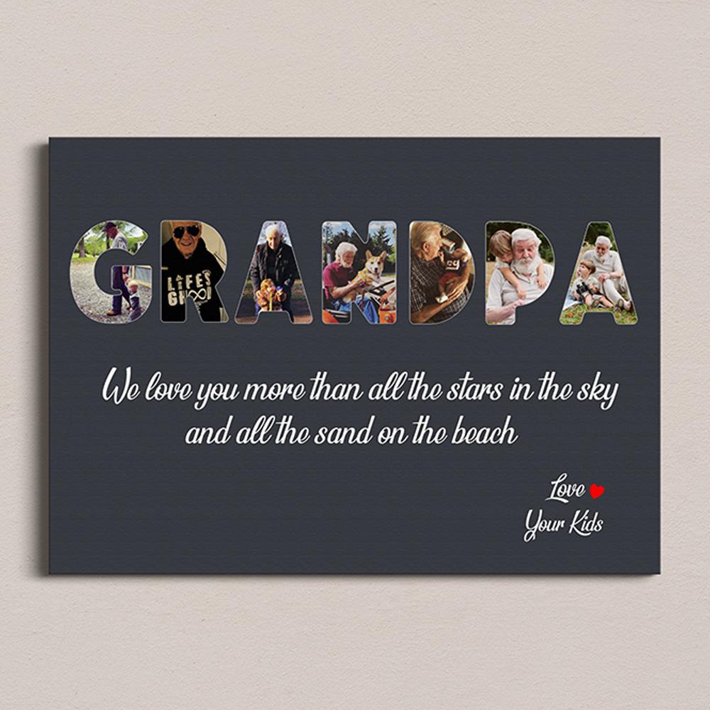 Grandpa Custom Photo - Personalized Navy Vintage Background Canvas