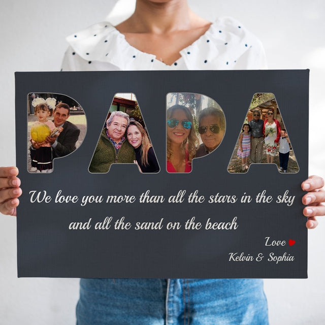 Grandpa Custom Photo - Personalized Navy Vintage Background Canvas