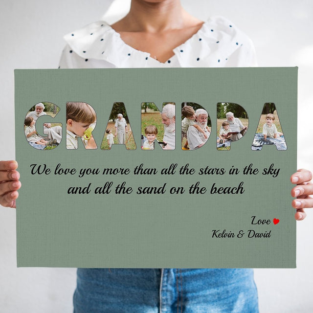 Grandpa Custom Photo - Personalized Vintage Green Background Canvas