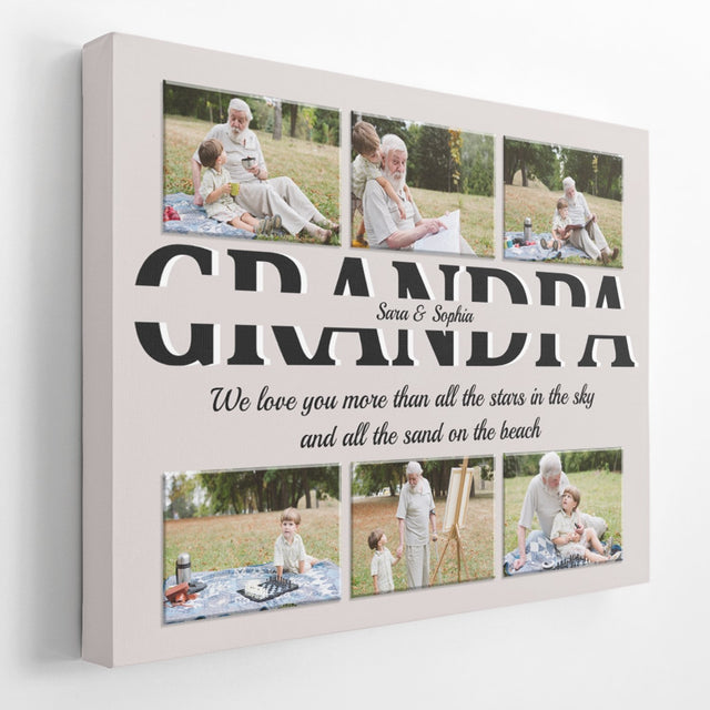 Grandpa Custom Text and Photo - Personalized Light Grey Background Canvas