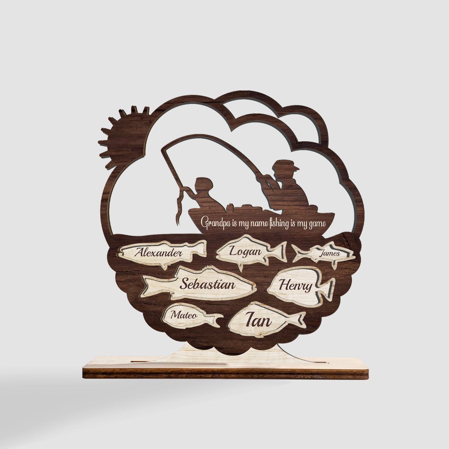 Grandpa Fishing, Custom Photo, Wooden Plaque 3 Layers