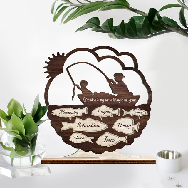 Grandpa Fishing, Custom Photo, Wooden Plaque 3 Layers
