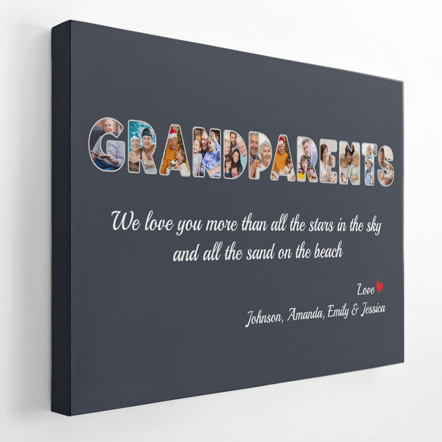 Grandparents Custom Photo - Personalized Name And Text Canvas Wall Art