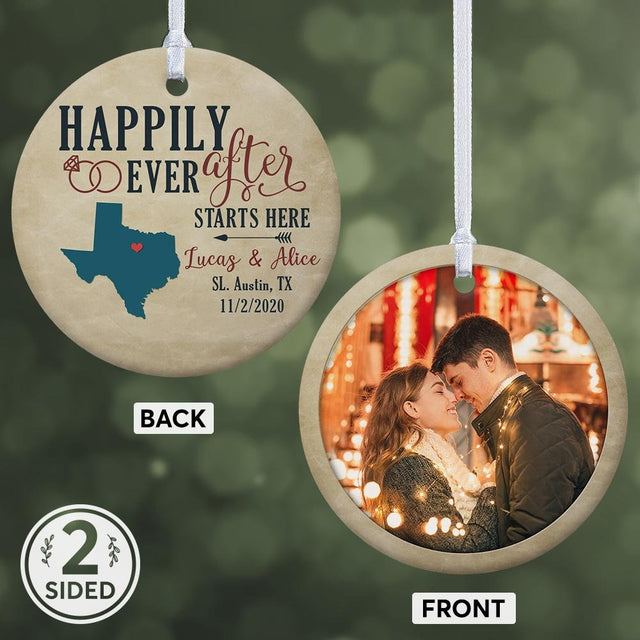 Happily Ever After Starts Here Custom Decorative Christmas Circle Ornament 2 Sided