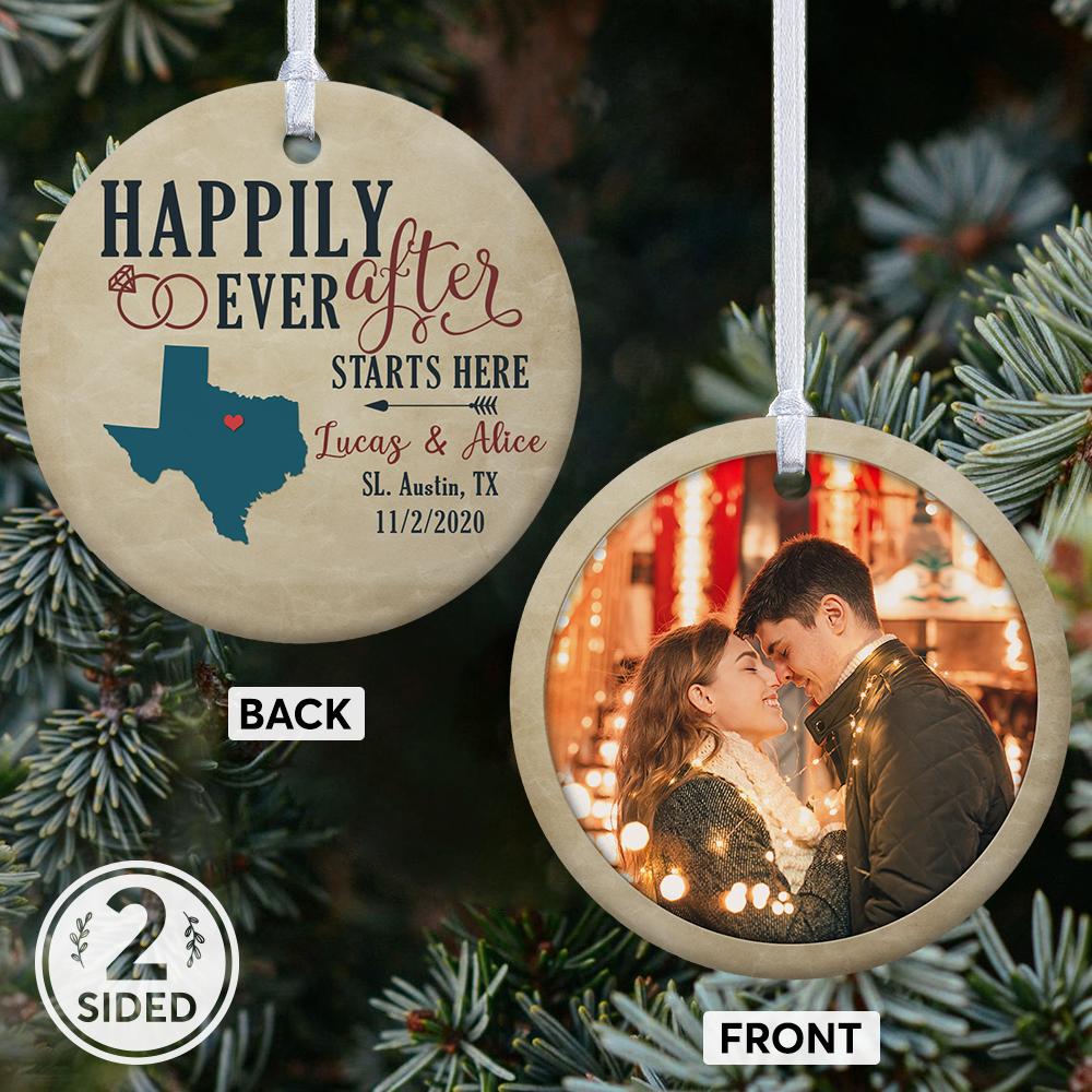 Happily Ever After Starts Here Custom Decorative Christmas Circle Ornament 2 Sided