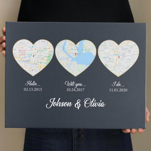 Hello Will You I Do Custom Map Print And Text Navy Background Canvas