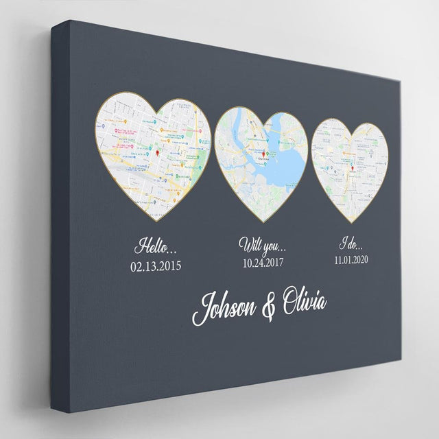 Hello Will You I Do Custom Map Print And Text Navy Background Canvas