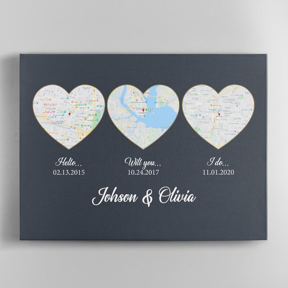 Hello Will You I Do Custom Map Print And Text Navy Background Canvas